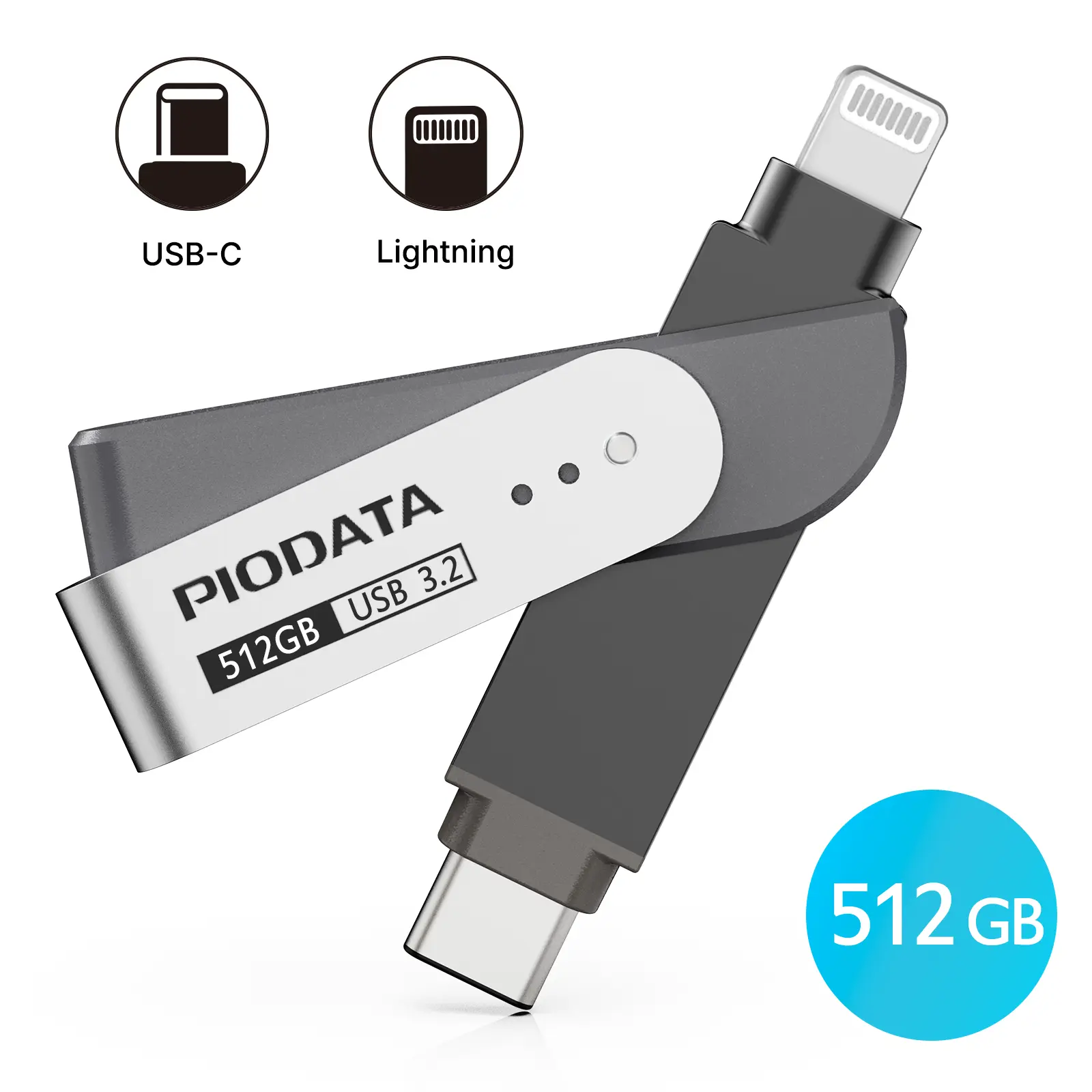 iXflash 512GB Lightning & USB C 3.2 Photo Stick Flash Drive for iPhone, iPad, Mac Space Gray