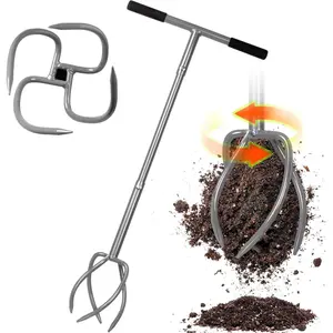 Upgrade Twist Tiller Manual Hand Tiller Garden Claw Cultivator with a Removable Big Claw, Garden Claw Tool Long Handle Steel Tiller Lawn Aerator Soli Lossener for Gardening Bed and  Box