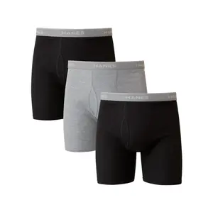 Hanes Men's Black/Grey Boxer Briefs 3 Pack Comfortable and Durable Underwear for Everyday Wear