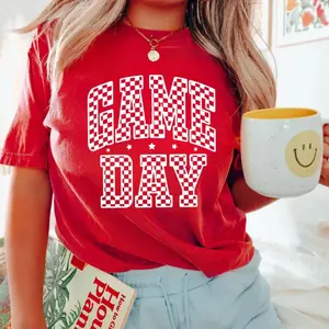 Game Day Football T-Shirt, Cute Womens Football Tee, Red and Black Sports Shirt, Preppy Football Mom Top, Fall Outfit Shirt