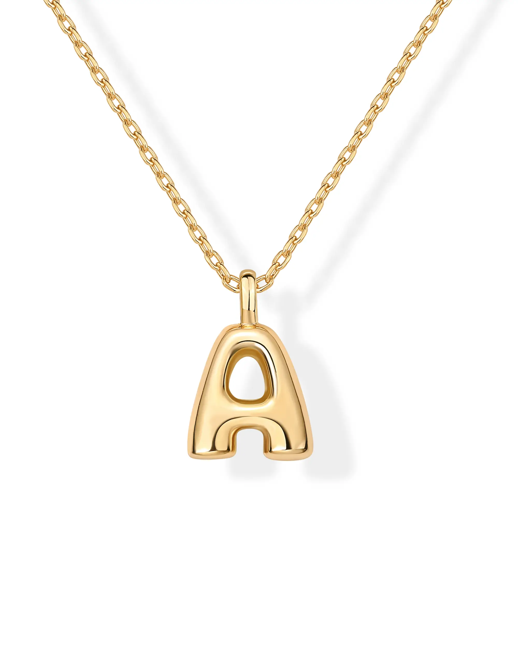 PAVOI 14K Gold Plated Dainty Chunky Bubble Initial Letter Pendant Necklace for Women - Alphabet Letter Necklace