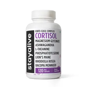 STAY ALIVE Cortisol Manager Capsules, 15-in-1 Blend with L-Theanine, Ashwagandha & Magnesium, 120 Vegan, Non-GMO & Gluten-Free Cortisol Capsules