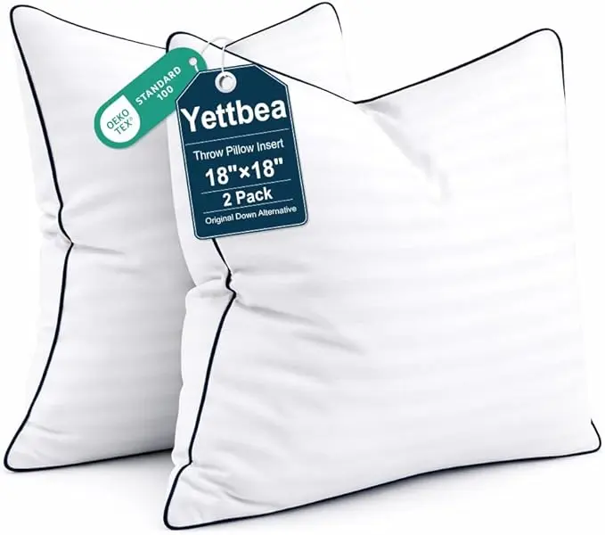 Yettbea 2-Pack Allergen-Free Down Alternative Throw Pillow Inserts, Soft Plush Cushion Inserts for Couch, Sofa, Bed Decor, Allergen-Free Pillow Inserts