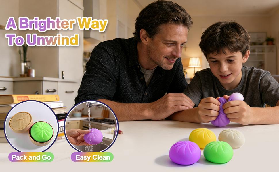 Squishy Dumpling Sensory Toys Mystery Dumpling Squishy Stress Relief Fidget Easter Gifts for Kids & Adults Anxiety Relief Squeeze Toy for Boys and Girls Easter Basket Stuffers for Teens (Purple)