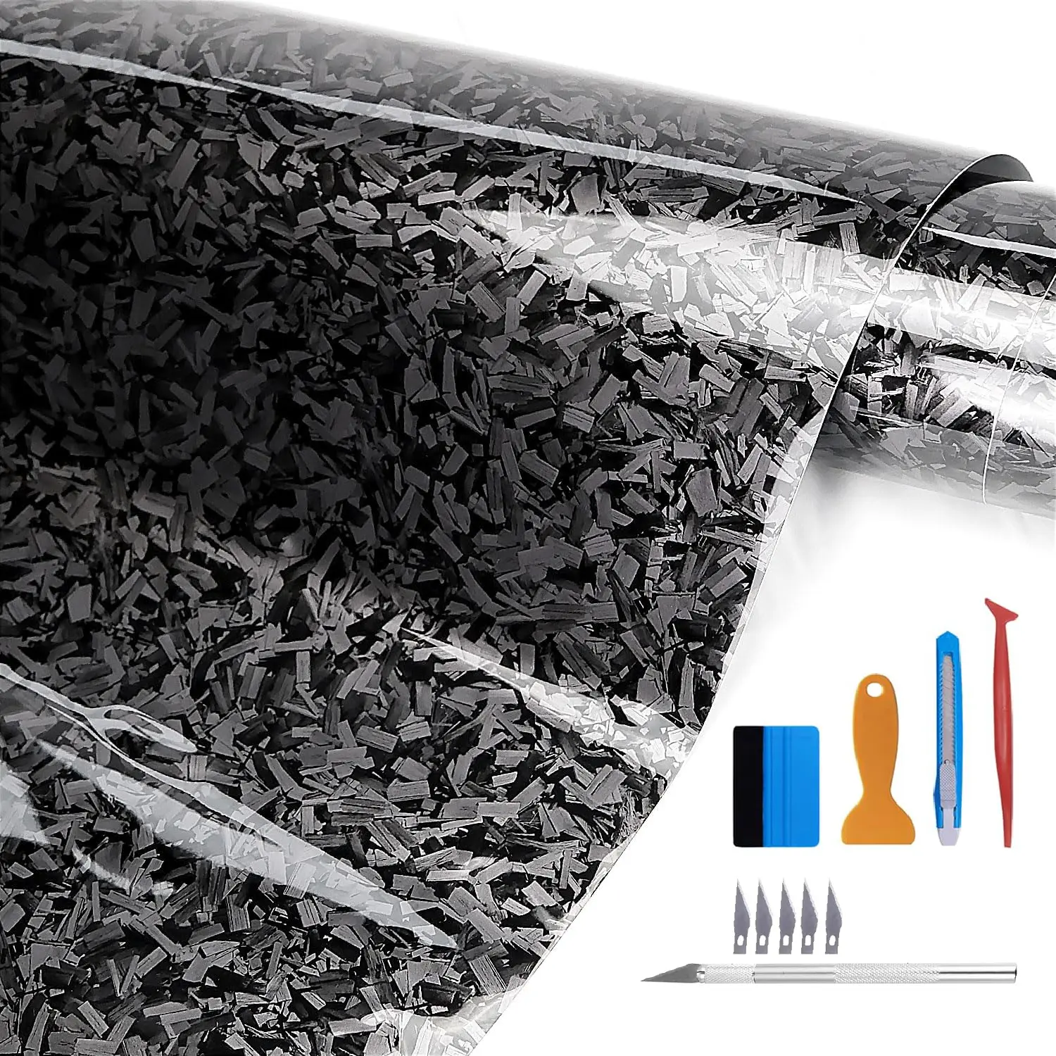 1ft x 5ft Forged Gloss Carbon Fiber Black Vinyl Wrap Roll Air Release Sticker Sheet Film DIY Decal Car Auto Vehicle Morotcycle Self Adhesive