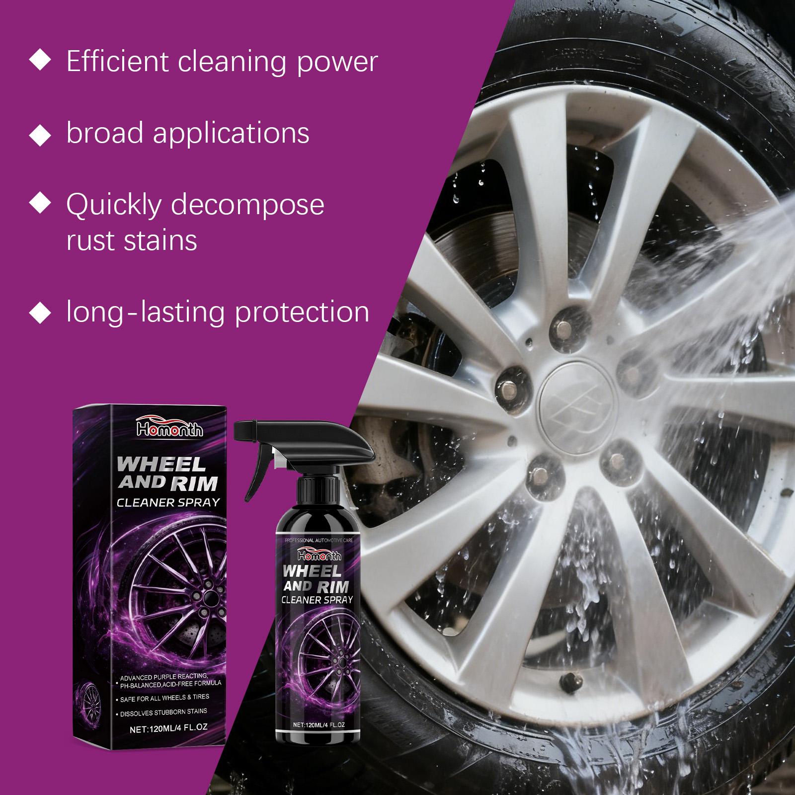 Car Wheel Hub Cleaning Spray 120ml Two Face Wheel Cleaner Acid Free Removes Brake Dust and Dirt Suitable for All Wheel Hubs and Tires