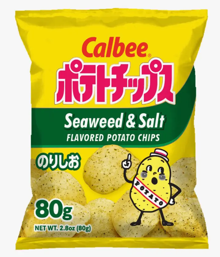 Calbee Potato Chips - Salt & Seaweed Flavor, High Sodium, 80g, Room Temp Storage Compatible Crisps & Puffed Snack
