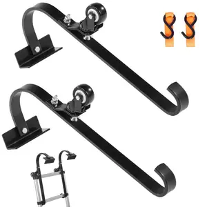 VEVOR Ladder Roof Hook, 2 Pack with Wheel Heavy Duty Steel Ladder Stabilizer, Roof Ridge Extension Rubber Grip T-Bar for Damage Prevention, 500 lbs Weight Rating, Fast Easy to Access Steep Roofs