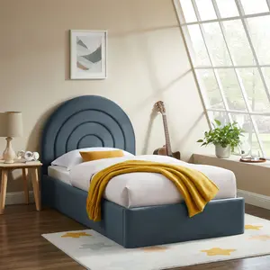 Solana Arched Performance Velvet Twin Platform Bed in Cadet Blue