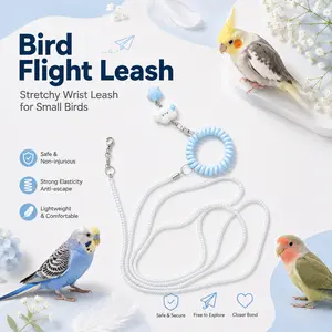 Parrot Leash - Lightweight Elastic Anti-Bite Bird,Harness,Anti-Bite Elastic Parrot Flying Training Rope,Lightweight Adjustable Outdoor Walking Lead for Budgies, Parakeets, Cockatiels, Lovebirds,3 Colours Pink＆White＆Blue,2Sizes