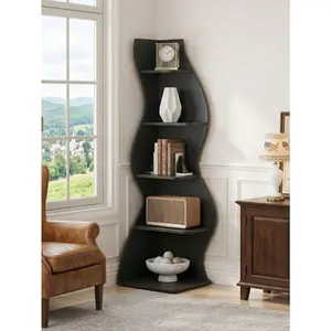 70-Inch Five-Layer Corner Bookshelf, Book Corner, Corner Display Cabinet, Room Decoration Shelf, Bedroom Decoration Shelf, Suitable For Living Room, Study And Bedroom, Easy To Install, Indoor Plant Stand, Modern And Simple Style