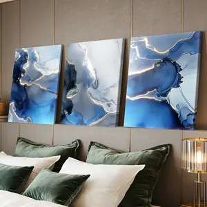 3 Counts Wooden Framed Canvas Painting, Abstract Blue Liquid Flow Images, Exquisite Poster, Perfect Gift, Decor For Living Room, Bedthroom, Modern Art, Fashion Family Poster, Wall Art Decoration