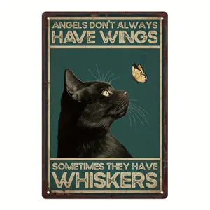 Vintage Warning Metal Sign Featuring Fat Cat Design Perfect for Home Coffee Kitchen and Club Wall Decor