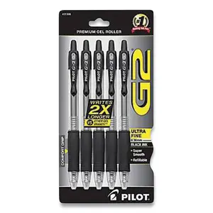 Pilot  0.38 mm G2 Premium Ultra Blkink Gel Pen, Black - Pack of 5