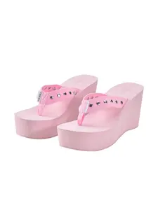 Shelby Studded Flip Flop - Pink Color, Women's Walking Shoes with Studs, Summer Casual Footwear for Girls, Stylish & Comfortable Sandal - Nail