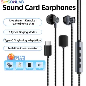 SIMSONLAB In-Ear Noise-Cancelling Headphones, 8 Karaoke Effects, Professional Sound Card, Live Streaming, Recording, Gaming, Comfortable Fit, Ideal Gift