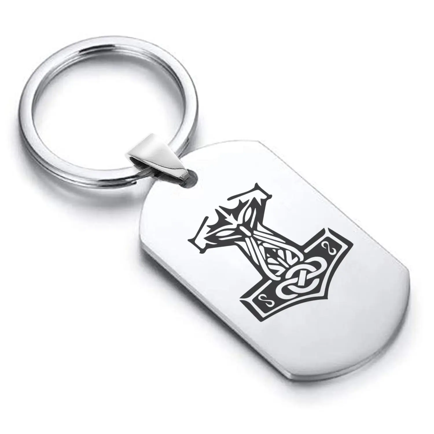 Stainless Steel Viking Mjolnir (Thor’s Hammer) Dog Tag Keychain