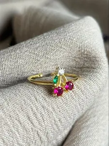 Sweet Cherry Artificial Zircon Open Ring, Adorable Valentine's Day Gift for Girlfriend, Cute Birthday Present for Best Friend