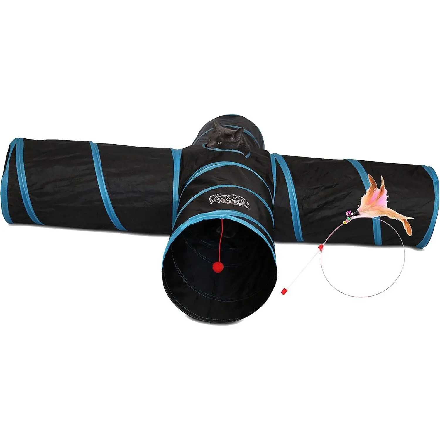 4 Way  Tunnel.  12 Inch Diameter and Extra Long. A Big Collapsible Play . Wide Pet Tunnel Tube for Rabbits, Kittens, Large Cats, and Dogs.