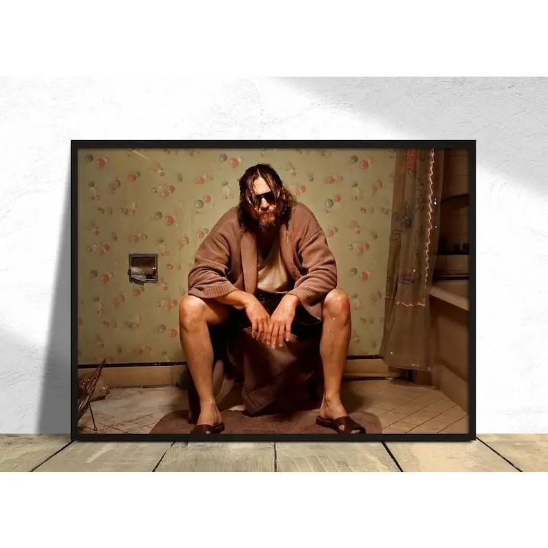 Big Lebowski - The Dude Poster Bathroom Scene - Colorful Poster - Funny Toilet Scene Print Wall Art Jeff Lebowski Jeff Bridges