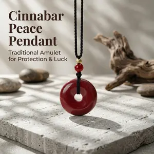 Pup CZ Ethnic-Style Cinnabar Ring Pendant Necklace, Custom Chinese-Inspired Protective Blessing Charm, Couple Culturally-Inspired Unisex Amulet, Healing Fashion Costume Jewelry Everyday Gift for Friends, Chinese-Inspired Necklaces