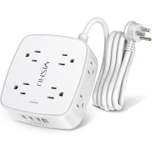 6 Ft Surge Protector Power Strip - 8 Widely Outlets with 4 USB Ports, 3 Side Outlet Extender with 6 Feet Extension Cord, Flat Plug, Wall Mount, Desk USB Charging Station, ETL,White - New