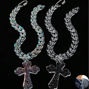 Clear Multicolor Acrylic Spiked Chain Cross Necklace, Suitable for Men