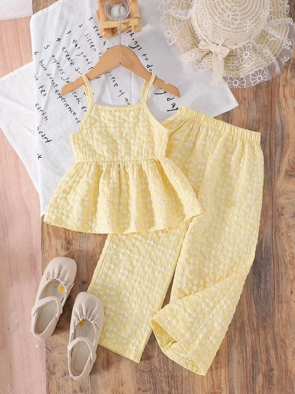 Kids clothing girls - Girls Jacquard Sleeveless Camisole And Pants Set, Stylish Two-Piece Summer Matching Outfit girls clothes for kids clean girl clothes cute college girl clothes girly clothing trendy tops for school