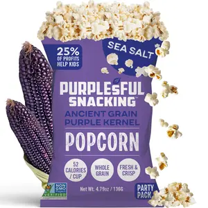 Purplesful Purple Corn Popcorn, Silkier, Creamier & Healthy Popcorn, Vegan-Friendly, Non-GMO, Flavorful Popped Corn Gourmet Snack, Sea Salt, Big Bulk Pack - 4.8 Oz Per Pack (Pack of 3)