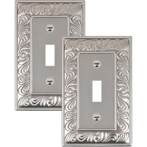 2-Pack Single Toggle Light Switch Cover Plate, Paisley Pattern Decorative Switch Plate Covers, Satin Nickel 1 Gang Metal Wall Plate, Corrosion Resistant