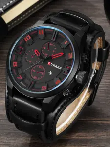 Men's Outdoor Casual Watch, Fashion Wristwatch, Case Large Digital Dial, Leather Strap, Trendy Analog Quartz, Elegant Style, Gift Box Included