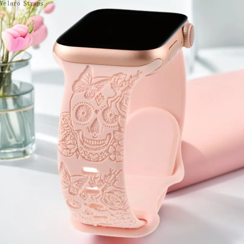 Halloween Skeleton Watch Strap in Skin-friendly Silicone, Wearable 3D Engraved Band, Breathable and Adjustable for Multi-sizes, Durable, 3D Skeleton Engraving, Trend, Single Strap, Multi-Size Fit