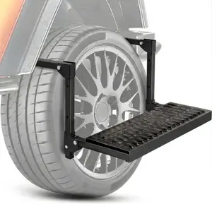 Folding Heavy Duty Tire Step Non-Slip Steel Surface Adjustable to Fit Tire from 10” to 15” Rated up to 350 Lbs for Truck SUV and RV Easy to Install and Adjust Red
