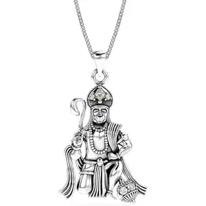 LeCalla Italian 925 Sterling Silver Antique Lord Hanuman Pendant Necklace Gift for Men | Solid Men's Chain Pendant Necklace 18+2 Inches, Made in Italy