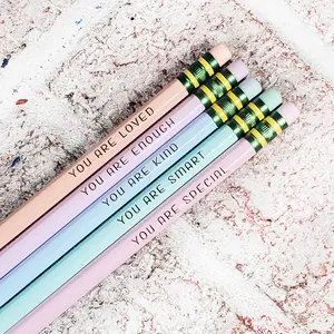 Pastel affirmation pencils set of 5, Engraved wooden pencil, Back to school supplies, Back to school Pencils, inspirational teacher pencils