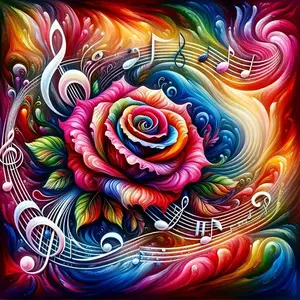 Music Flower Pattern Diamond Arts Colorful Painting Kit, DIY 5D Diamond Decorative Arts Crafts Kit, Wall Art Decorations for Home, Diamond Painting Kits
