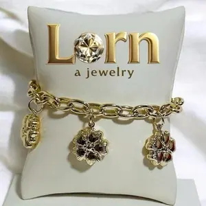 #1232  Pulsera Colgantes Flor Paper Clip Laminado 14k Capa Oro Real Alta Calidad Uso Diario