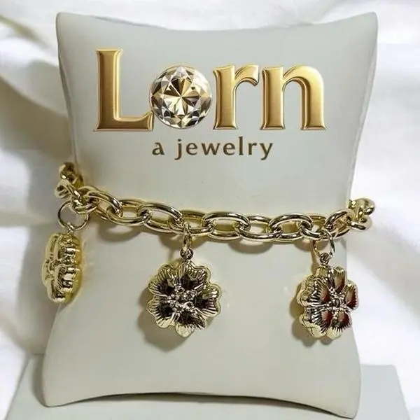 #1232  Pulsera Colgantes Flor Paper Clip Laminado 14k Capa Oro Real Alta Calidad Uso Diario