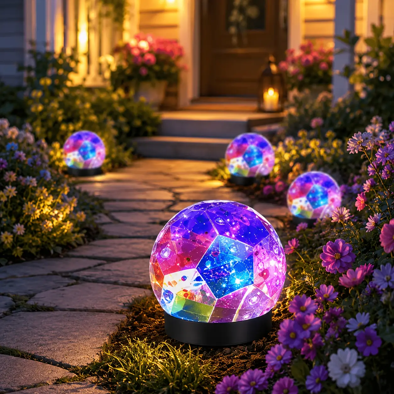 2/3-Pack Solar-Powered Multicolored LED Stake Lights, IPX4 Waterproof Outdoor Garden Path Lights, Festive Landscape Decor for Front Yd, Patio