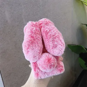 Plush Bunny Ears Design Case, Shockproof Dual Layer Protection, Perfect Gift for Women & Girls, Fits iPhone Models 11-17 Air Pro Max Plus