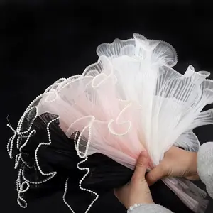 Flowers Wrapping Mesh Net, Artificial Pearl Decor, 4.5 Yards for Decorative Use, Flower Bouquet Arrangements, Decorative flower Wrapping for Wedding Party