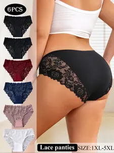 Women's Plus Size Sexy Lace Panties Set, Boho Style Comfort Triangle Briefs with Lace Detail, Everyday Wear for All Seasons Lace Underwear