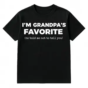 cotton "I'm Grandpa's Favorite" T-shirt, unisex, black crew neck slim fit short-sleeved top, perfect for summer, a golf gift, or a present for grandchildren. Shortsleeve