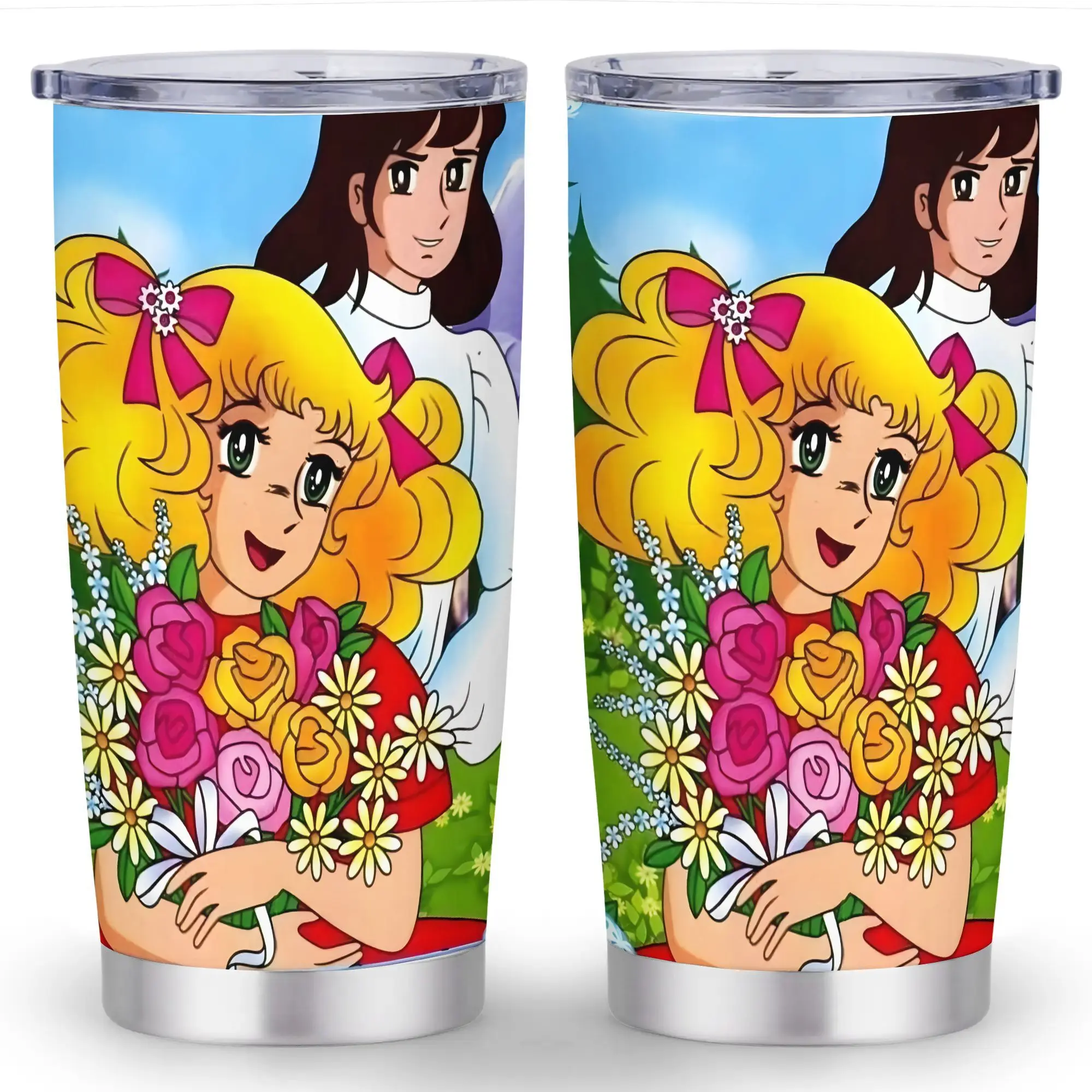 1pc 20oz Candy Candy Anime Tumbler  -  Spill-Proof Lid & Straw, Cute Candy Character Design (Candy & Raccoon) - Durable Travel Mug for Outdoor, School, Work - Perfect Gift for Anime Fans, Christmas, Halloween, Birthdays