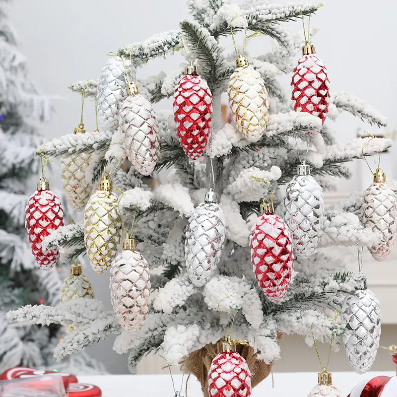 Wholesale Painted Plastic Pine Cone Ball Ornaments, New Cross-Border Christmas Decorations Props, 5-Pack Hanging Christmas Tree Accessories, Silver 5 Packs