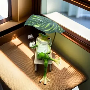 Resin Frog Ornament with Lotus Leaf Decoration, Cute Little Frog Statue, Fish Pond & Fish Tank Decor, Ideal Gift for Holidays