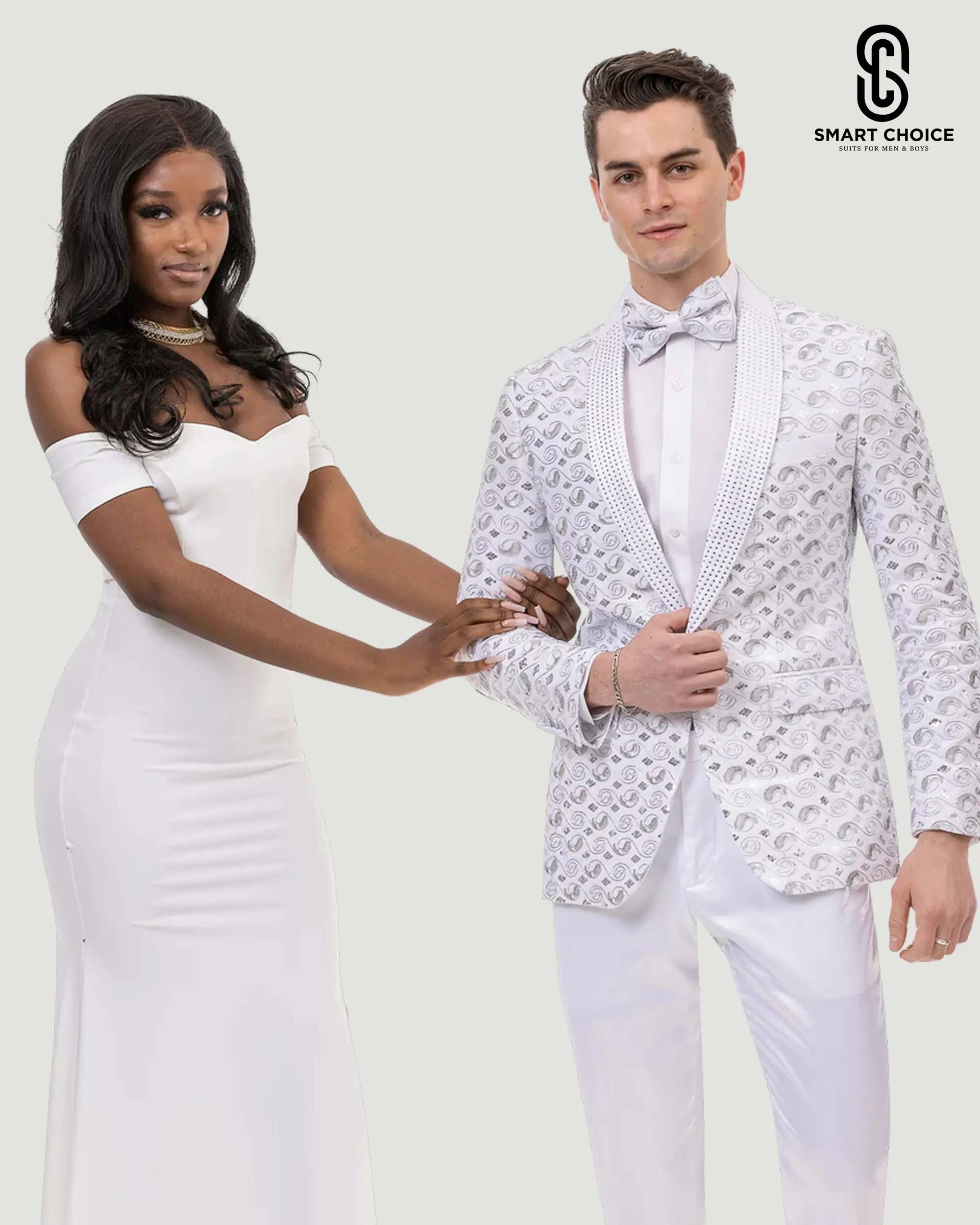 Men's Prom & Wedding Blazer Jacket with Bow Tie White