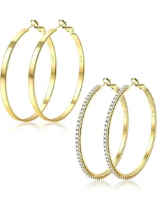 2Pairs Hoop Earrings for Women 14K Gold Plated Large Hoop Earrings Hypoallergenic Post Thin Hoops Set Lightweight 30/40/50/60/70mm Fashion Earrings
