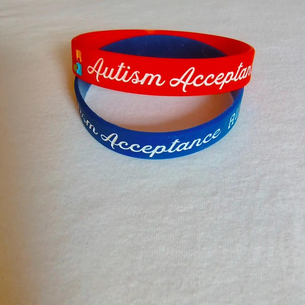 Autism Acceptance Silicone Bracelets - 2 Piece Kids or Adults, Available in Red & Blue, Choose Your Size
