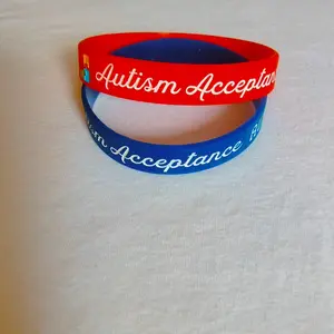 Autism Acceptance Silicone Bracelets - 2 Piece Kids or Adults, Available in Red & Blue, Choose Your Size
